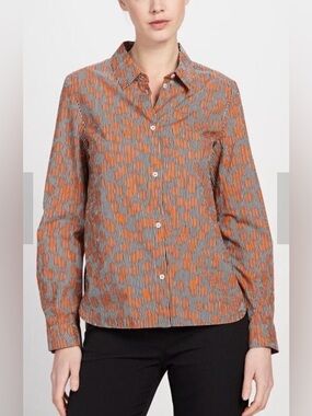COS Orange Black Circle Striped Button-Front Shirt 100% Cotton